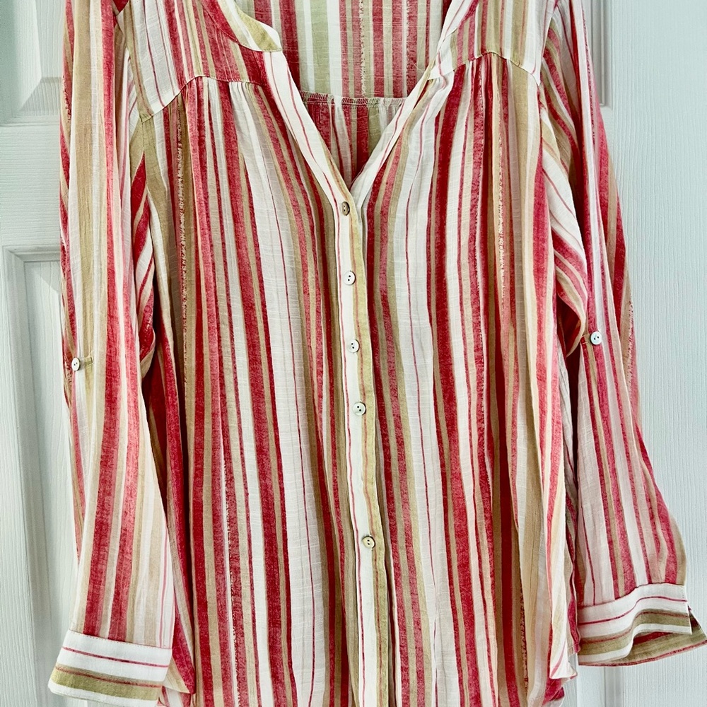 Zac & Rachel Women’s Striped Red and Cream Blouse 1X
